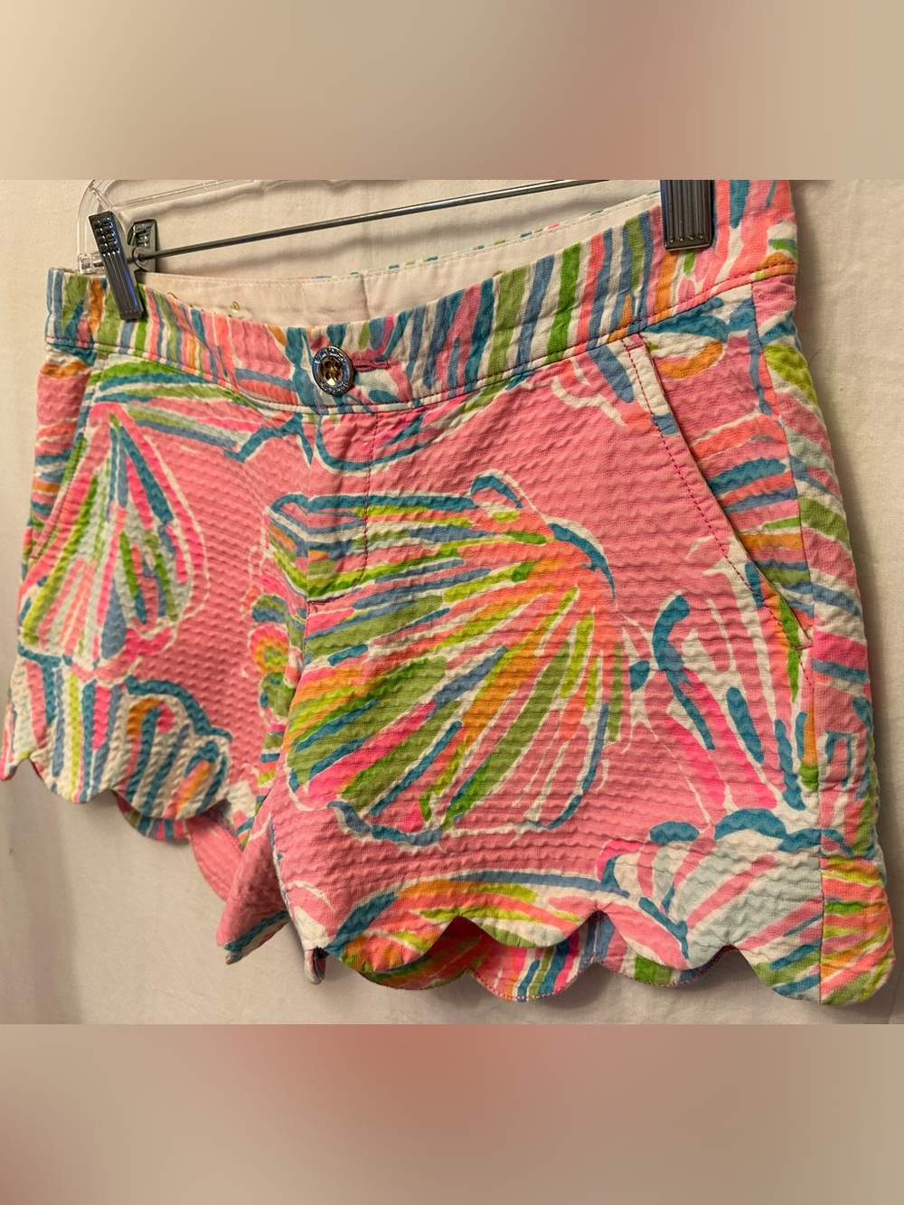Lilly Pulitzer Buttercup Shorts Tropical Palm Scallop Hem Textured Cotton Size 0 - Picture 4 of 9
